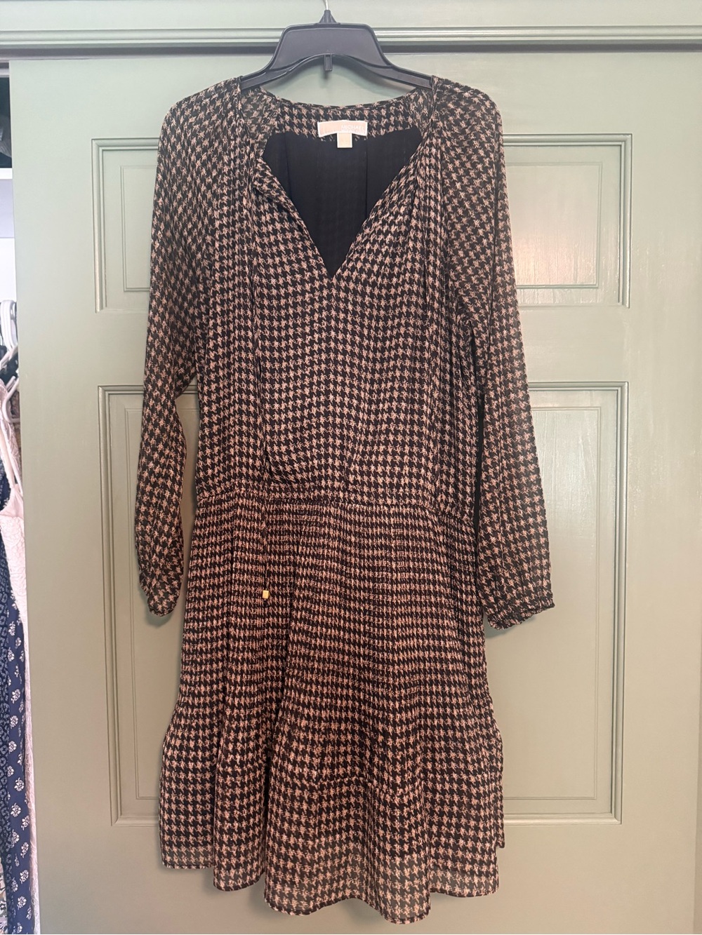 MICHAEL Michael Kors Black and Tan Houndstooth Mini Dress